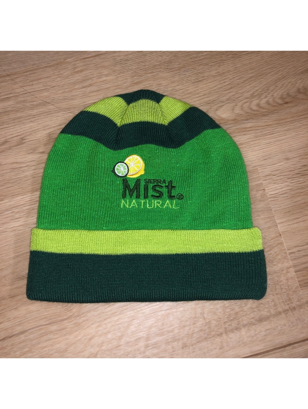 SIERRA MIST NATURAL SODA LEMON LIME KNIT BEANIE HAT ADULT ONE SIZE GREEN YELLOW